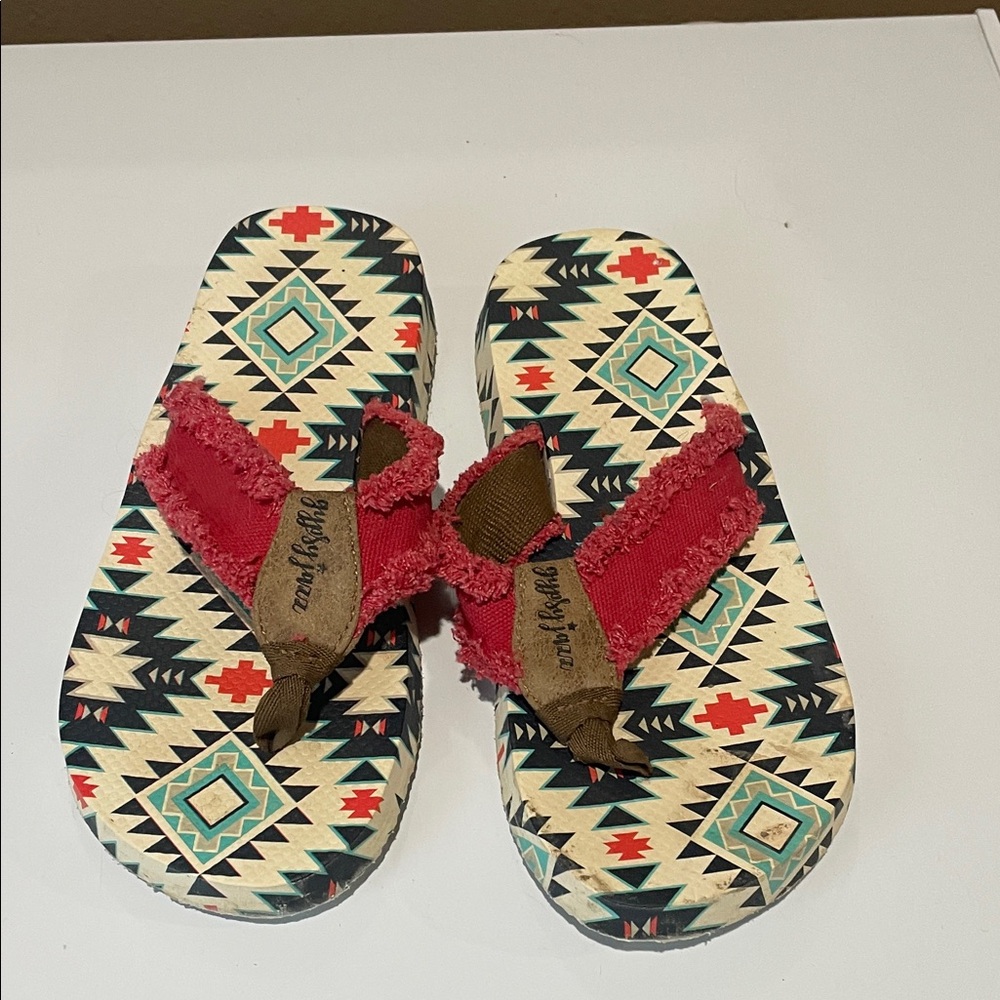 Gypsy Jazz Sandals with Red and Aztec Design